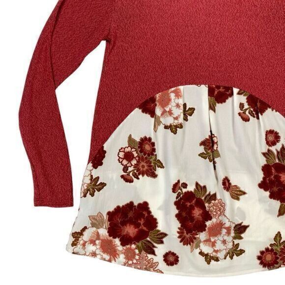 Zac & Rachel Sweater Womens Size Small Red Knit Floral Layered Tunic Sweater - Picture 7 of 15